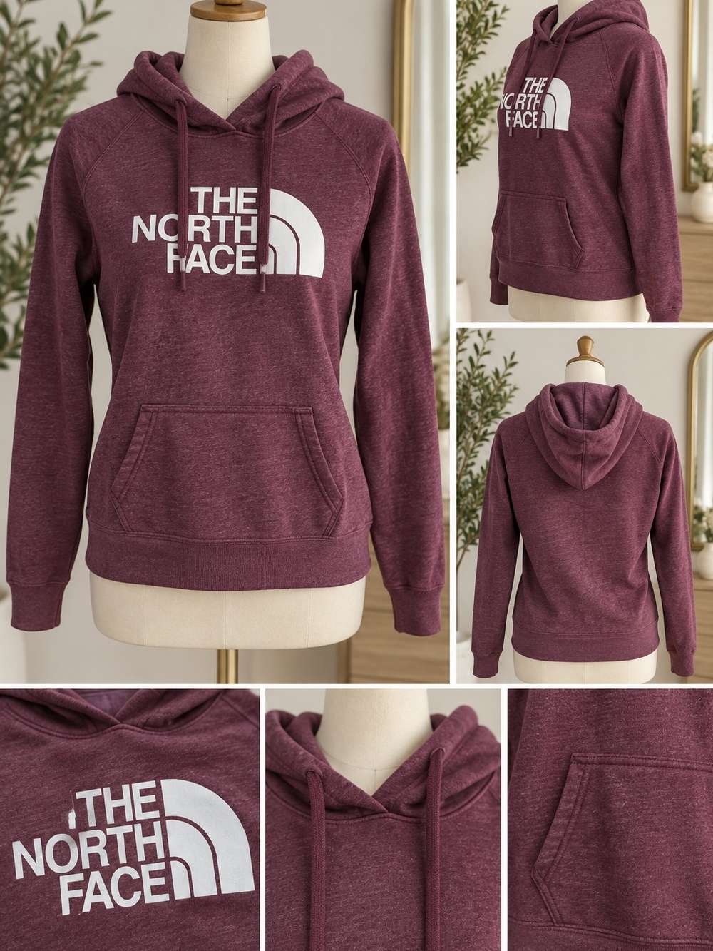 The North Face Women's Maroon Pullover Hoodie with White Logo- Size XS